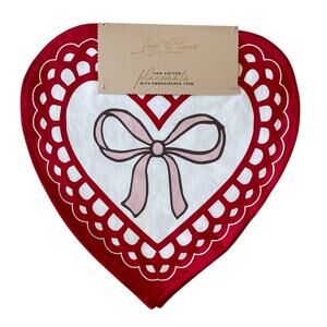 Reversible Heart Shaped Bow Valentine Placemats 15in Cotton Set of 4 XO Love NEW